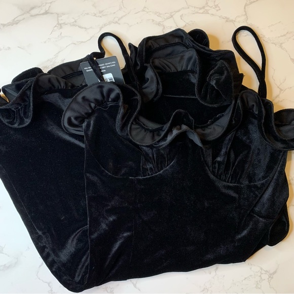 NWT PLT Black Velvet Ruffle Detail Strappy Bodycon Dress - Picture 4 of 7